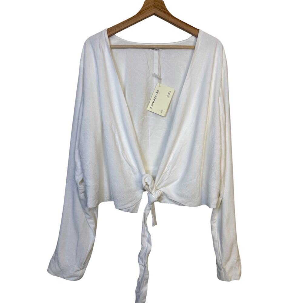 Peppermayo Parker Linen Knotted Top Size 12 White European Summer Resort NWT - Picture 3 of 9